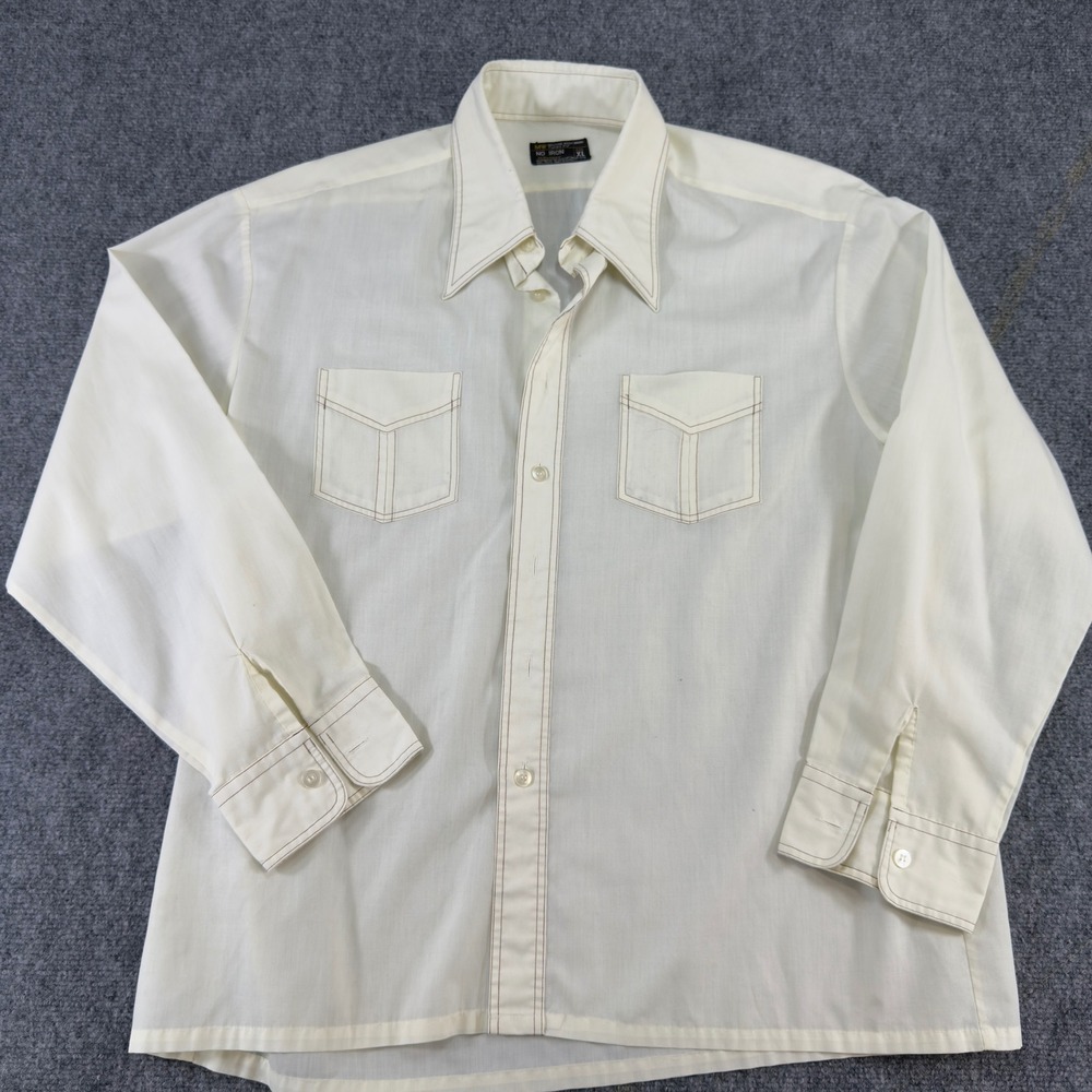 Vintage JCPenney Paper Thin Disco Shirt Contrast Stitch Cream Size XL